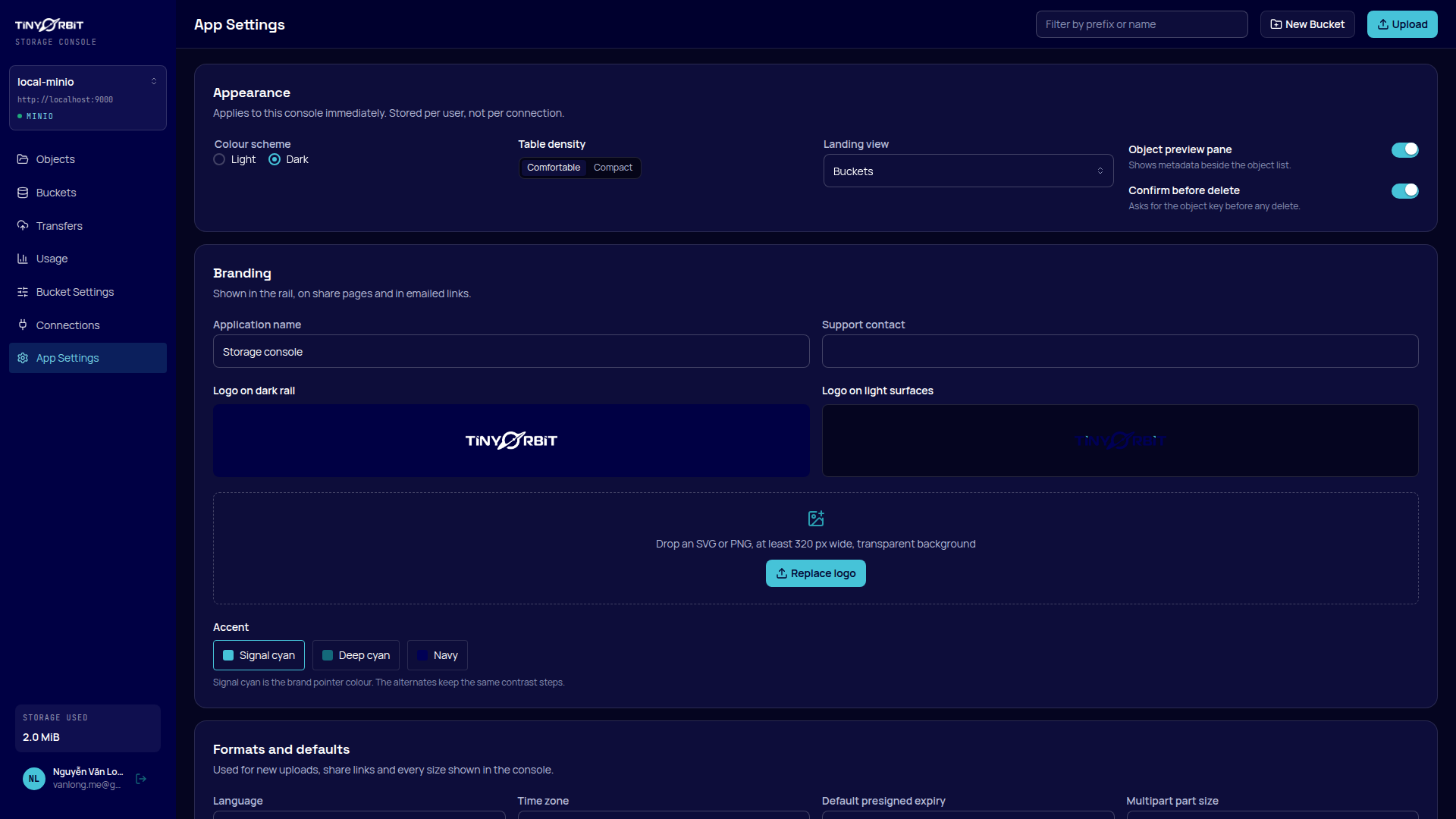 App settings in dark theme
